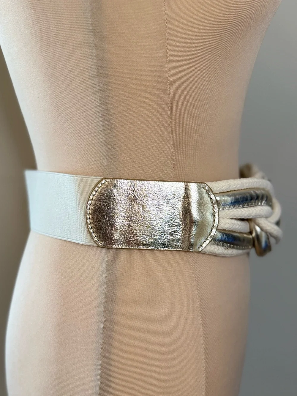 Venus rope braided silver gold metallic cream stretch belt SZ S/M